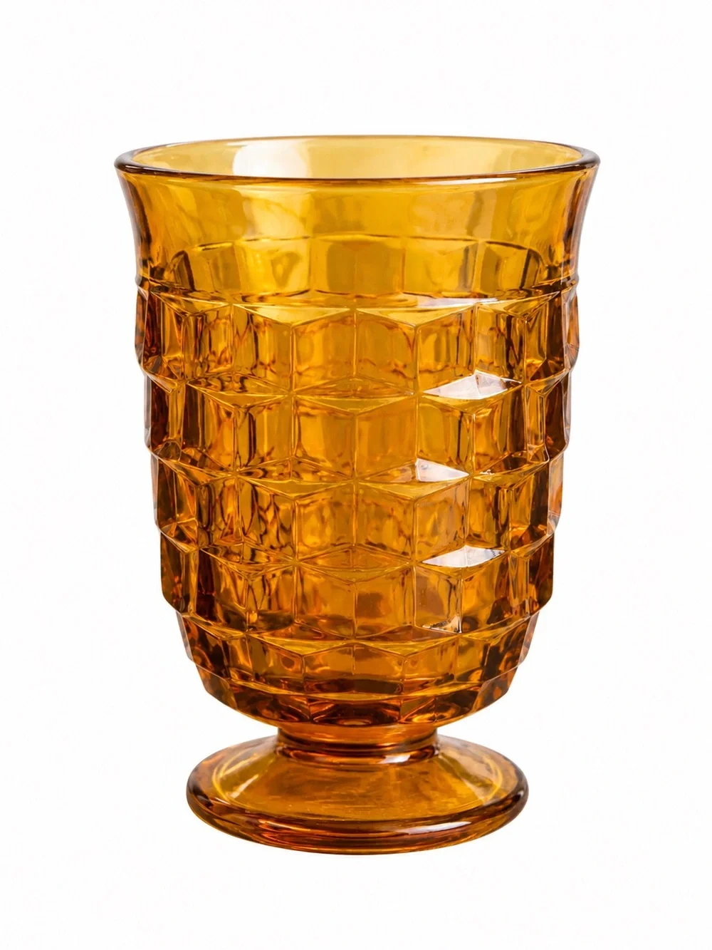 Vintage Amber Pressed Glass Drinking Glass 4”